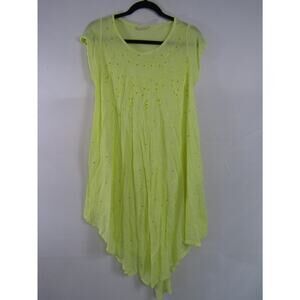 Yellow Rayon Sequin Embroidered Top sz O/S Boho Whimsical Fairy Swim Cover Flow